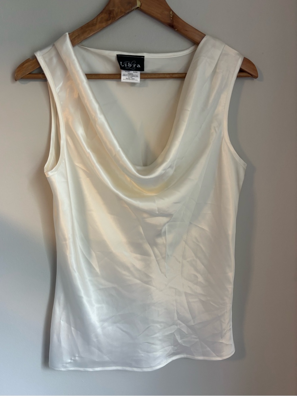 Libra Montreal Women's White Satin Cowl Neck Tank Top Medium
